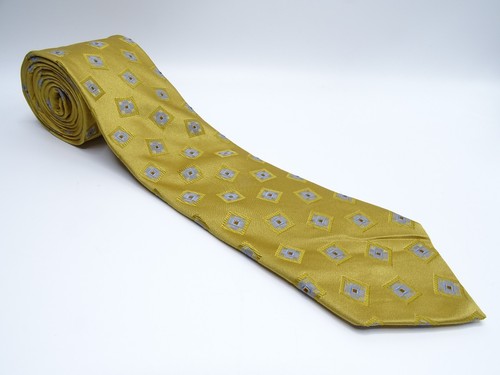 Mens ROBERT TALBOTT - Best of Class - Geometric Squares Pattern GOLD Silk Tie - Picture 10 of 10