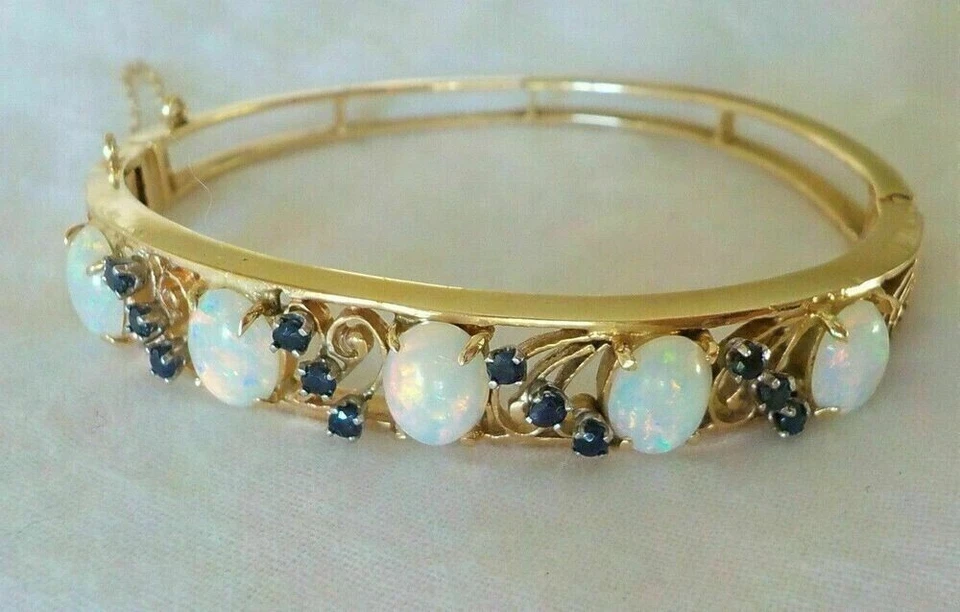 5Ct Oval Cut Simulated Fire Opal Halo Bangle Bracelet 14K Yellow Gold Plated - Image 3 of 4