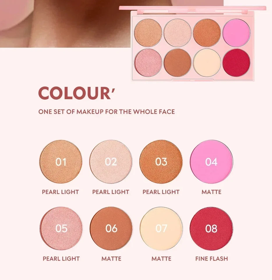 4 in 1 Palette 8 Color Blusher Rouge Highlighter Nude Eyeshadow Contour Pallete - Image 4 of 4