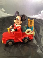 Vintage Mickey Mouse Fire Truck Walt Disney Productions Wind Up Toy For Parts