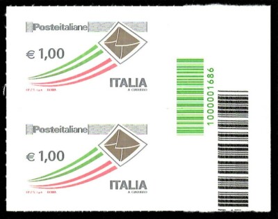 Italy: 1.00 - priority mail, flying letter pair with barcode