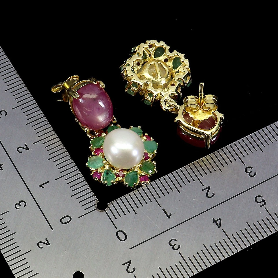 925 Sterling Silver Earrings Oval Ruby 10x8mm Emerald Pearl Gemstone Jewelry - Image 3 of 4