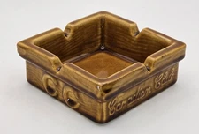 Vintage Canadian Club Whiskey Ceramic Brown Ashtray 4 Place Square 4.25"x4.25"
