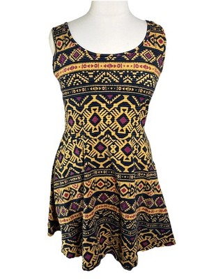 Xhilaration Dress Womens XL Tribal Print Boho Cotton Fit Flare Cutout Back NWOT