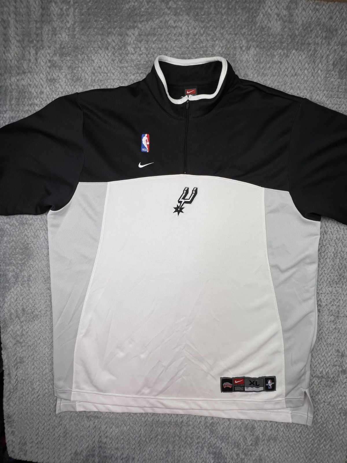 Vintage San Antonio Spurs Warmup Practice Jersey Quarter Zip Nike XL NBA White