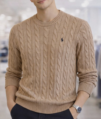 Polo Ralph Lauren Men s Cotton Cable Knit Crew Sweater Brown Navy Pony Sizs S
