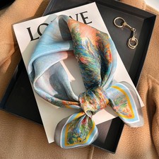 100 Mulberry Silk 27" Square Scarf Women Neckerchief Wrap Bandana Oil Painting 