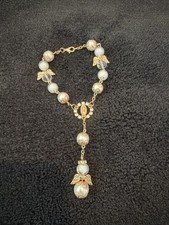 Faux Pearl  Gold Rosary Bracelet Mary