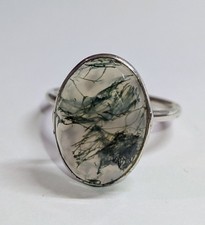Sterling Silver Moss Agate Oval Ring - Green ...
