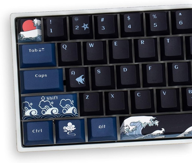 Coral Sea Keycaps, Black Cherry Profile Japanese Keycap,78 PBT Heat Sublimation