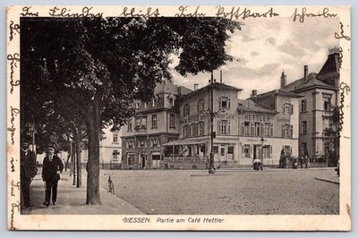 Antique Germany Postcard GIESSEN Partie am Cafe Hettler 1929