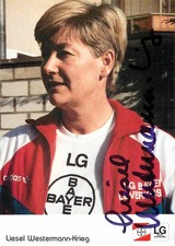Autogrammkarte Liesel Westermann-Krieg Leichtathletik Bayer Leverkusen 80er