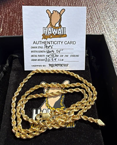 14K Yellow Gold Rope Chain Necklace 24in Lobster Clasp - product listing photo