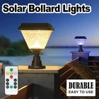 Outdoor Solar LED Pillar Post Lights RGB Remote Dimmable IP65 Fence Garden Lamp