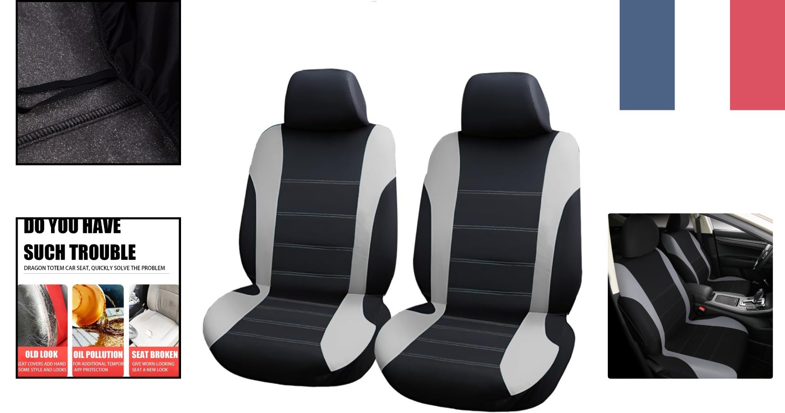 Housses de siège noir et gris pour voiture universelle ensemble complet 5 places