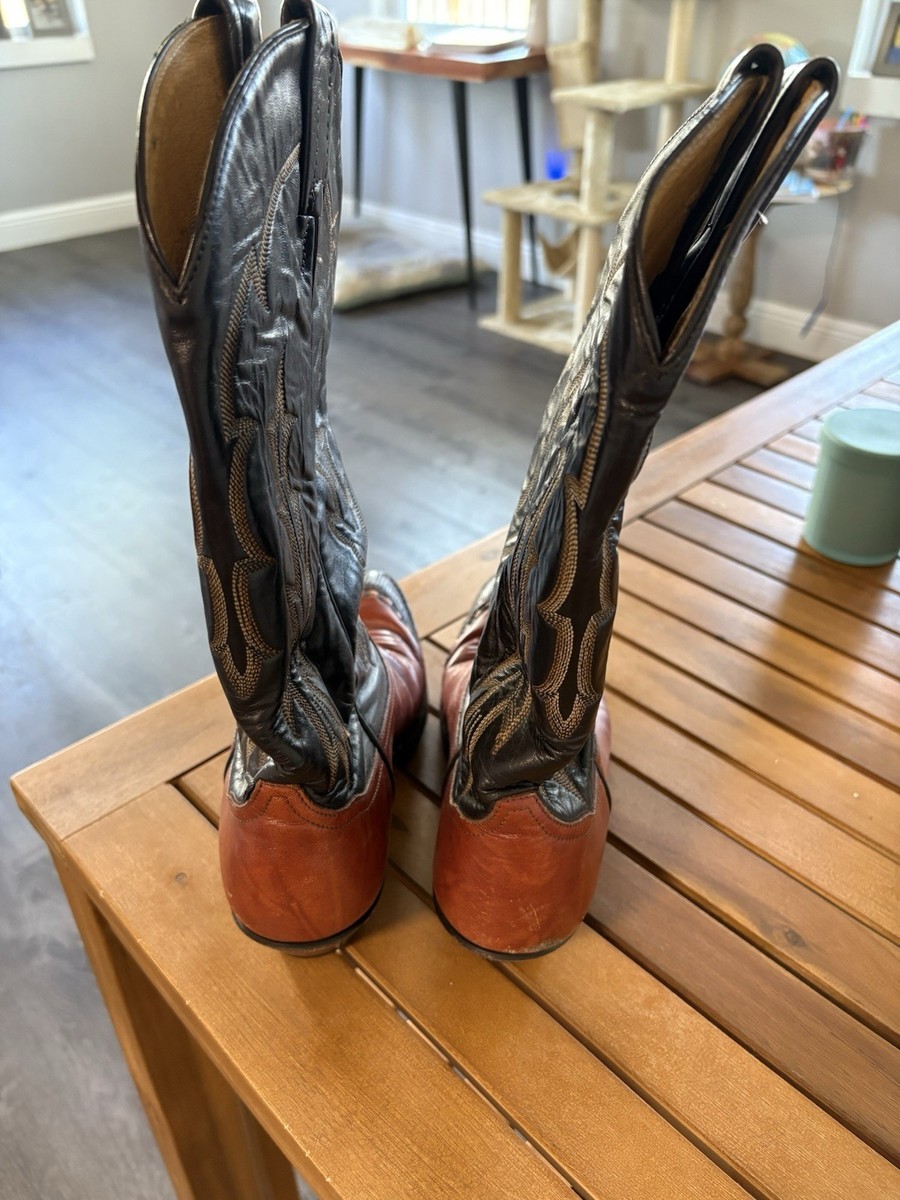 Vintage Tony Lama Boots 6951 Men's Black Brown Lizard Tip Western