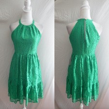 NEW VINCE CAMUTO Green LACE Halter Neck RUFFLE Mini DRESS
