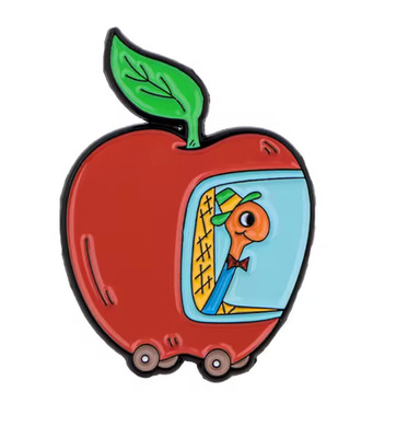 The Busy World of Richard Scarry - ENAMEL PIN - Lowly Worm In Apple Car Cute