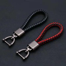 Hand Woven Leather Car Keychain 360 Rotating Horseshoe Key Ring Lanyard