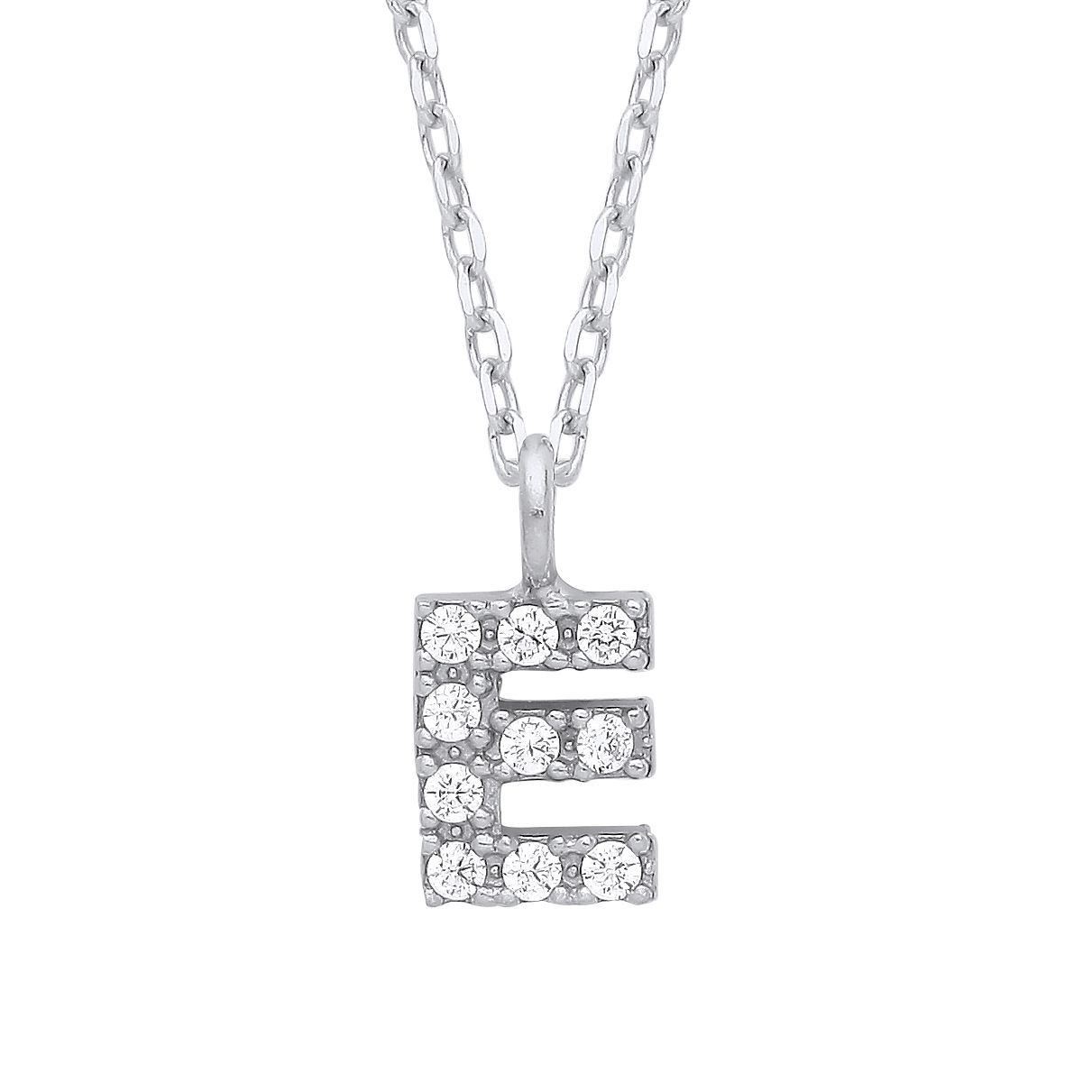 925 Silver Jewelco London Encrusted Mini Initial Pendant Necklace 16 + 1 inch