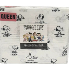 Peanuts SNOOPY EMOTIONS 4-Piece QUEEN Bed Sheet Set White Berkshire NEW