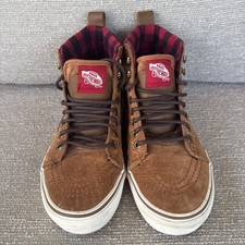 Vans Sk8-Hi MTE Scotchgard Suede High Top Shoes Brown Plaid Mens Boys 5.5M