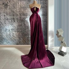 Crystal Strapless Evening dresses Gown Pleats Long Dress with Train Formal Dress