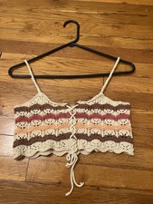 American Eagle Striped Crochet Lace-Up Croppe...