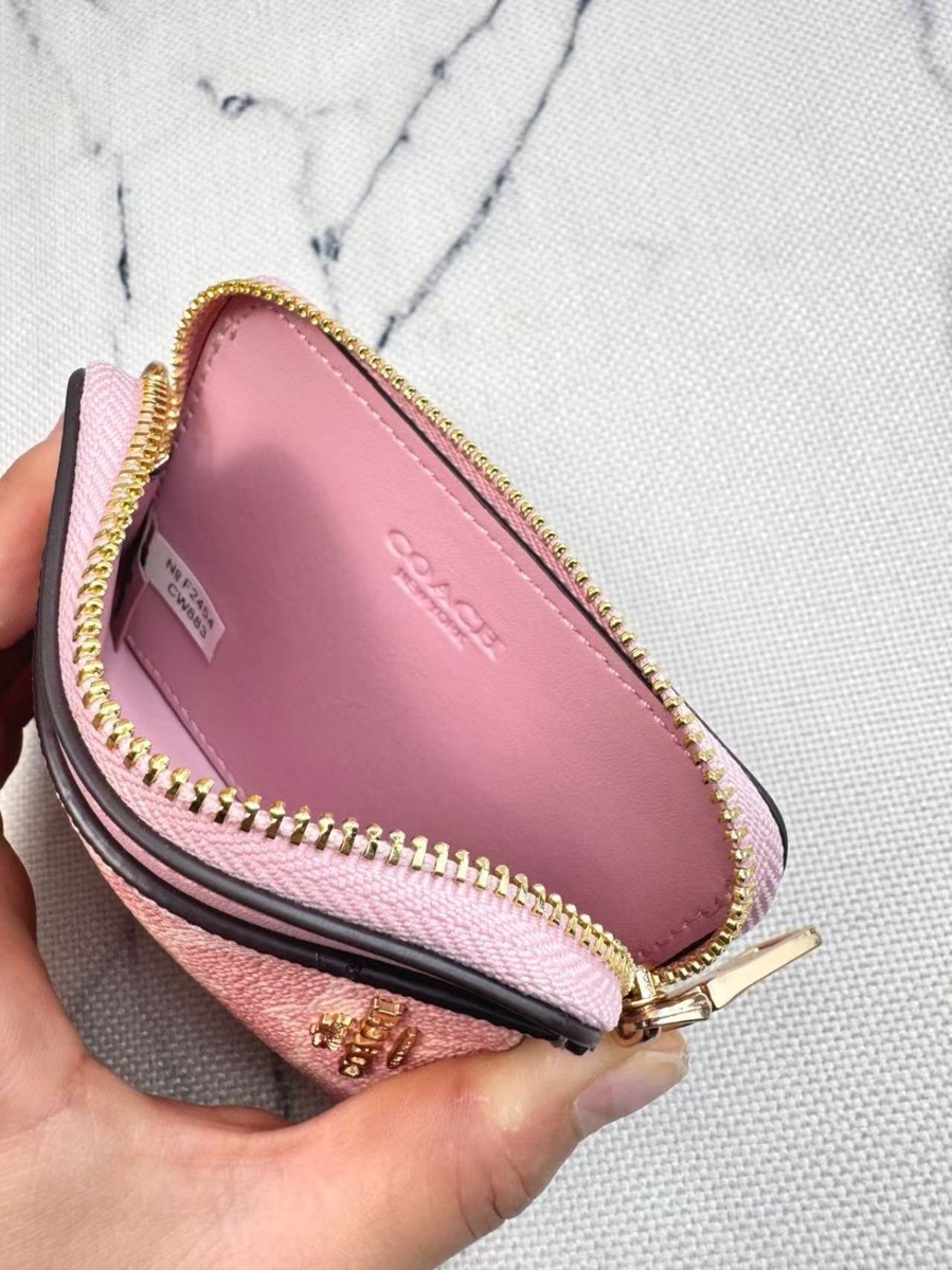 Coach Zip Card Case In Signature Canvas CW883 POWDER PINK for sale