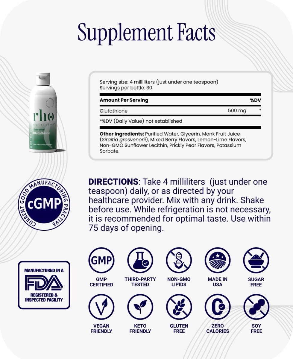 glutathione refrigerate Rho Nutrition Liposomal Glutathione Ultra High Absorption Liquid Glutathione  4oz