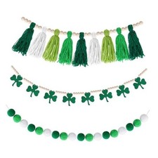 St. Patrick's Day Garland Shamrock Clover Garland Banner 3 Sets with Pompom