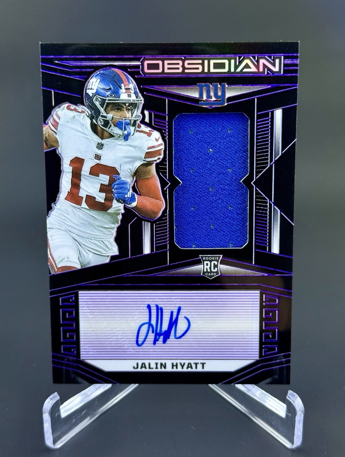 2023 Panini Obsidian Jalin Hyatt Rookie Patch Auto Purple /75 New York Giants