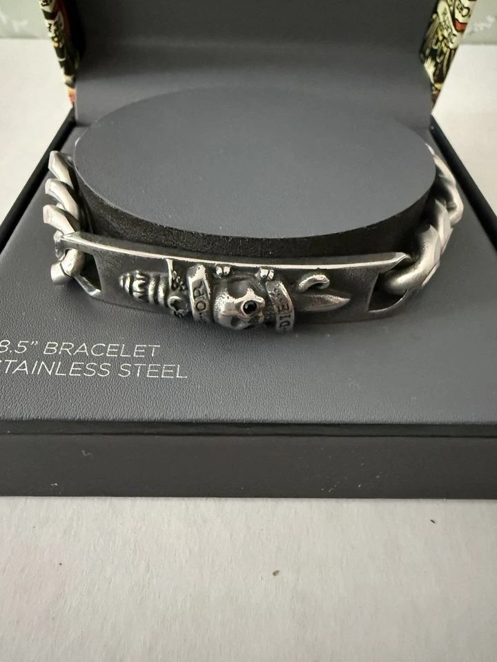 Ed Hardy сделать или умереть старинный серебристого тона из нержавеющей стали череп ссылка браслет новый - Изображение 4 из 4