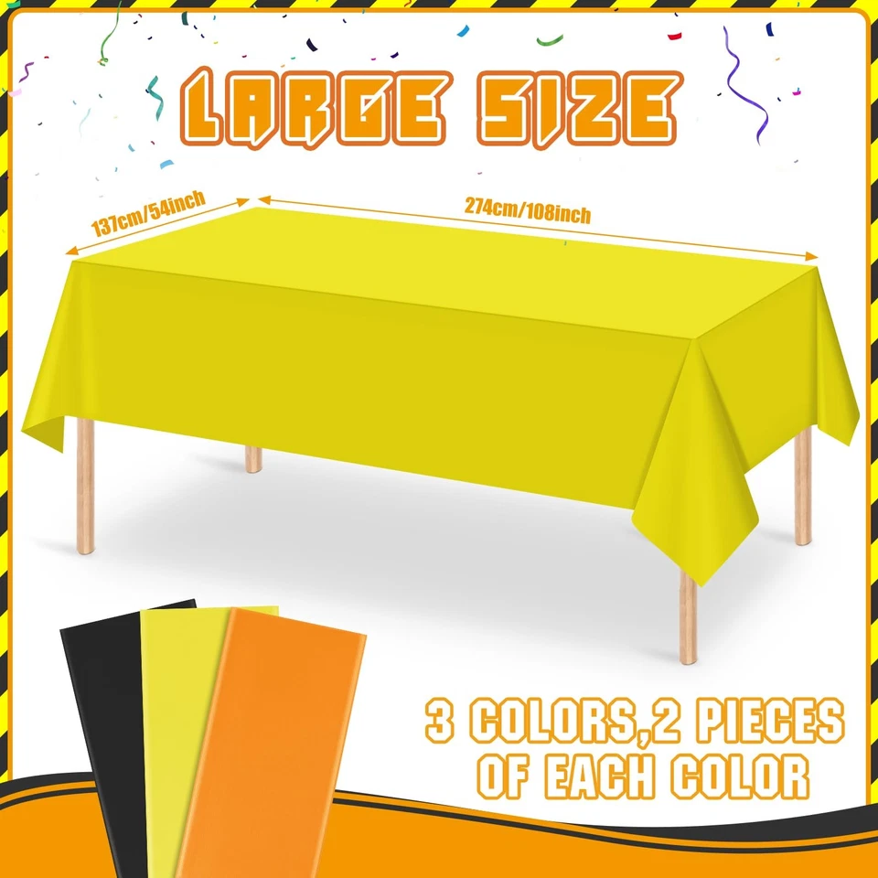 6 Piezas Mantel de Fiesta de Construcción, Plástico Negro Amarillo Naranja Mantel Di... Foto 2 de 4