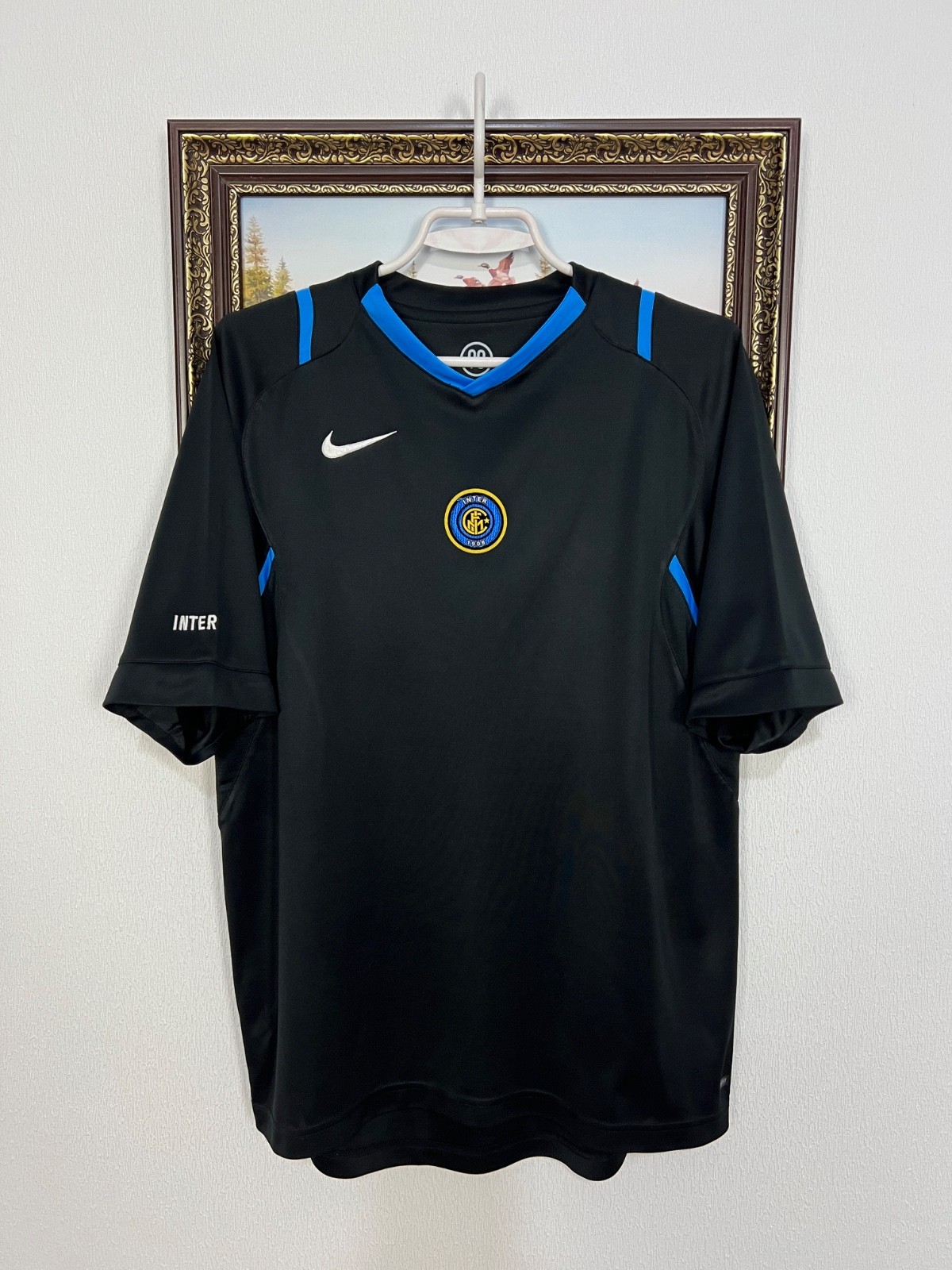 Vintage Nike Inter Milan Football Train Shirt Soccer Black Maglia Jersey Size M