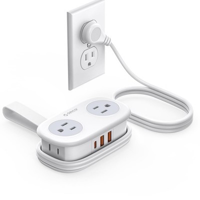 ORICO 20W USB-C PD Travel Power Strip, 4 AC Outlets 3 USB Ports (Fast White