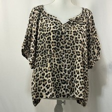 Karen Kane Leopard Print Button Down Tunic Top XL Dolman Sleeve