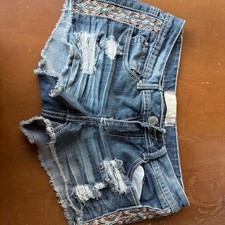 Almost Famous Blue Denim Distressed Cut Off Shorts Juniors Size 9 5-Pocket