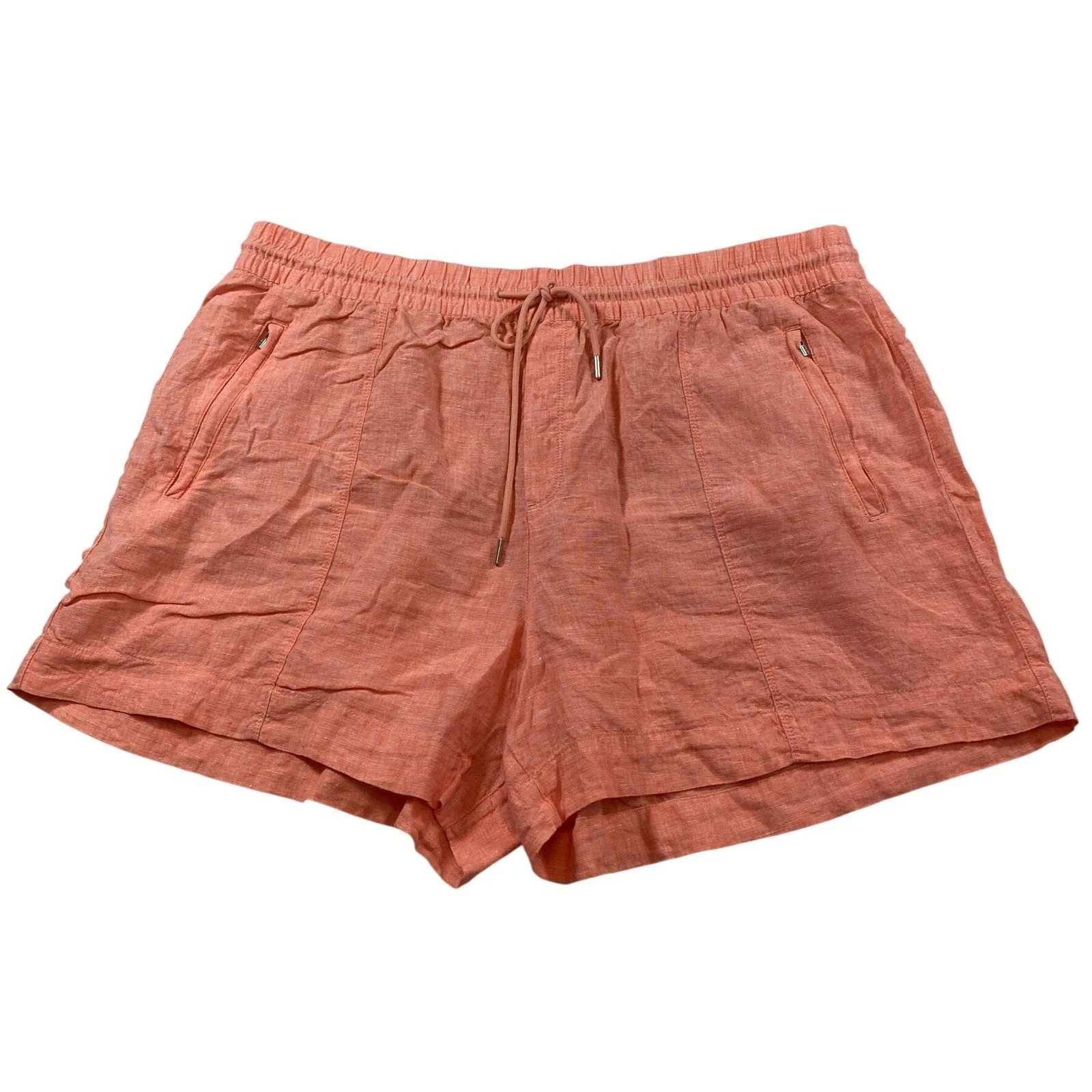 Athleta Womens 20 Coral Linen Drawstring Elastic Waist Shorts Pockets