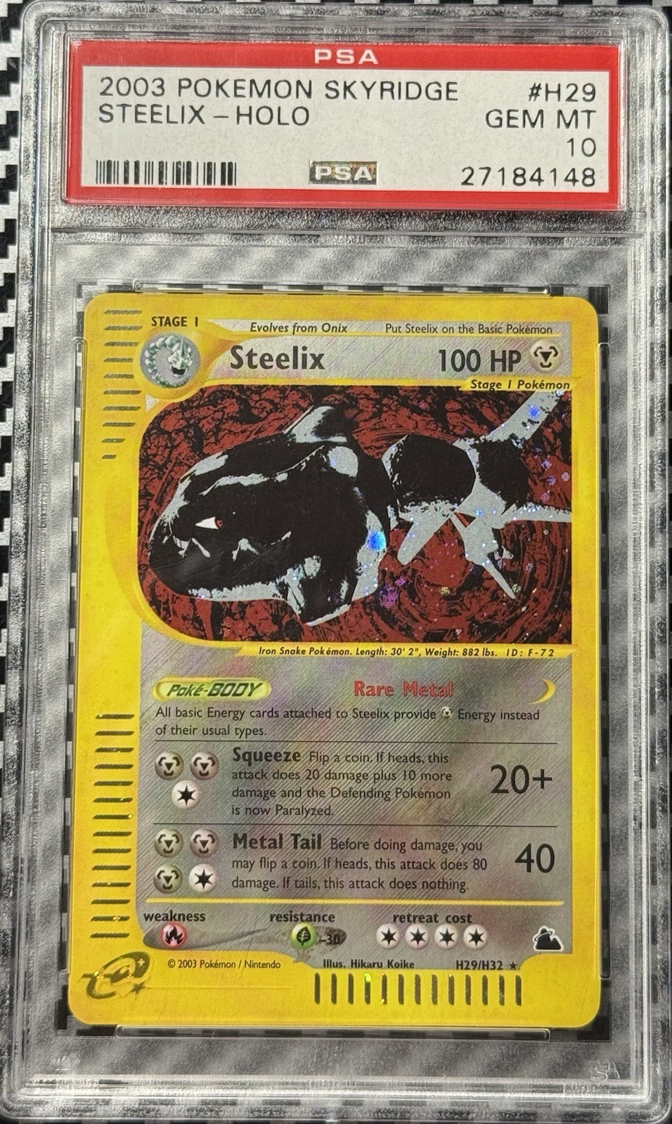 2003 Pokemon Skyridge # H29 Steelix Holo PSA 10 Card! GEM MINT! Trusted Seller!