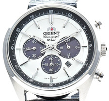 [MINT w/Box] ORIENT TX00-C3-B Chrnograph White Solor Men's Automatic Watch JAPAN