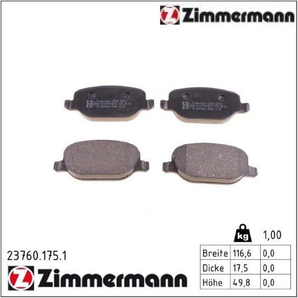 Zimmermann 23760.175.1 Bremsbelagsatz FüR Scheibenbremse Bremsbelagsatz-image