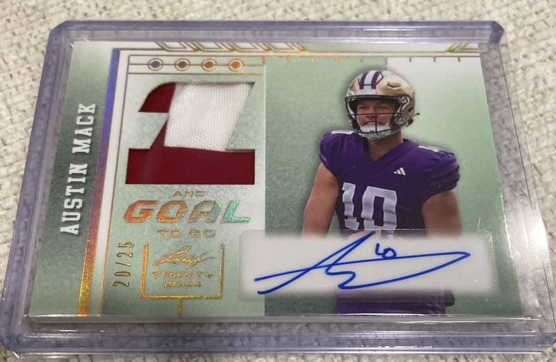 Austin Mack 2024 Leaf Trinity 1st & Goal To Go RC Patch Auto # 20/25 Alabama