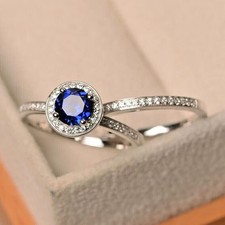 2Ct Round Cut Lab Created Blue Sapphire Wedding Ring Set 14K White Gold Plated
