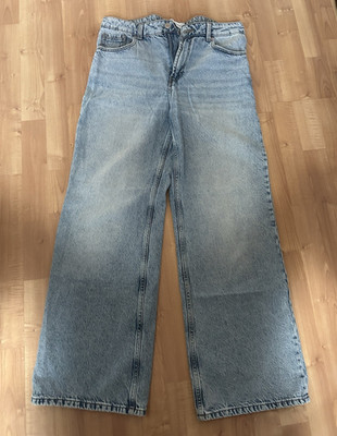 Bershka Damen Jeans blau 38/78 Weites Bein Five-Pocket-Style Denim