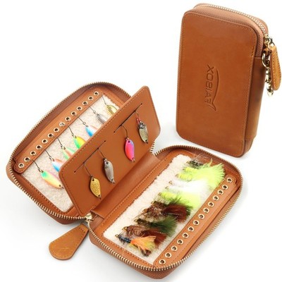 Lure Box Fly Fishing Leather Wallet Tackle Box Storage Spinner Bait Spoon Lur...