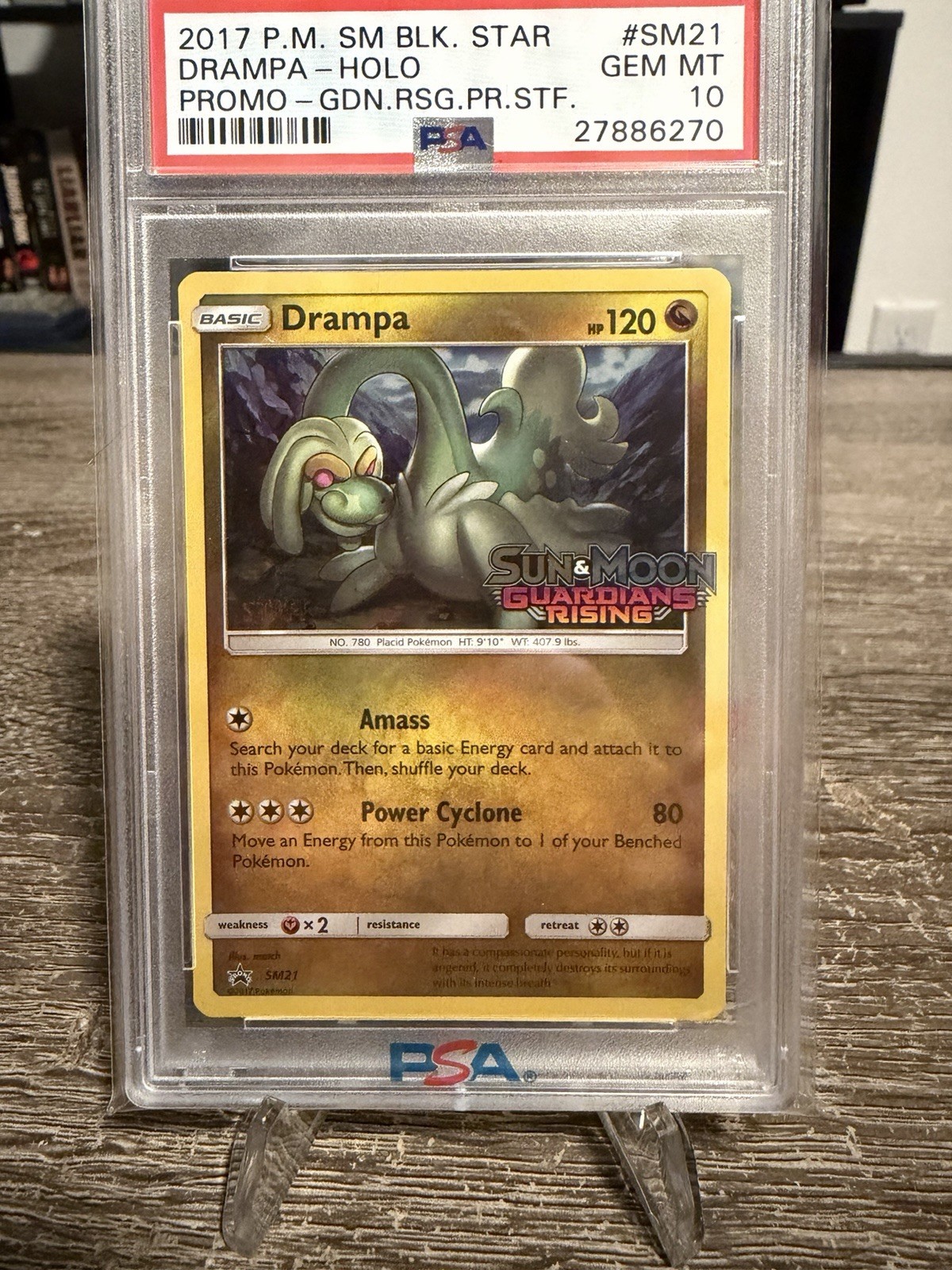 2017 Prerelease PSA 10 SM Black Star Promo Sun & Moon Drampa #SM21  STAFF Stamp