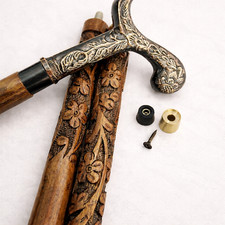 Vintage Style Solid Brass Compass on Head Handle Wooden Walking Stick Cane Gift