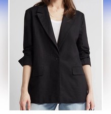 NWT Treasure  Bond Black Linen Blend Boyfriend Classic Career Blazer Size Small