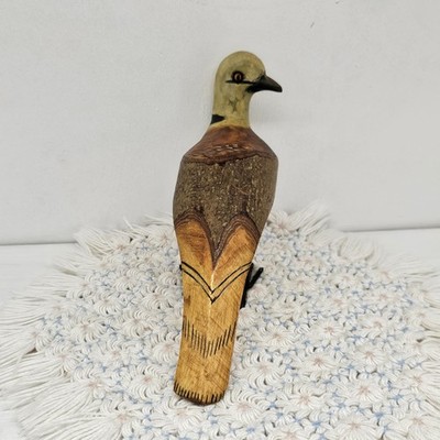 Vintage Hand Carved Wood Mourning Dove Figurine Live Edge Bark Folk Art...